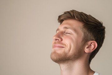 Fototapeta premium A close up of a man's face with his eyes closed