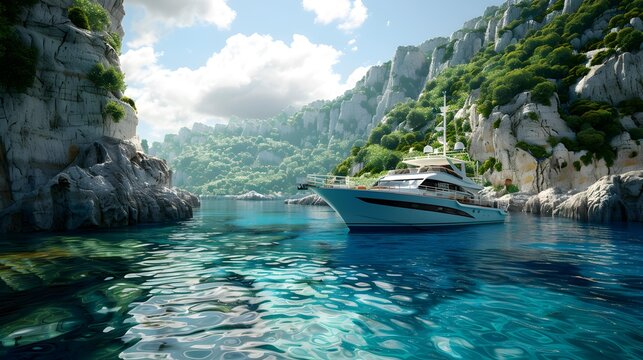 Yacht comfortable anchored near asque bay