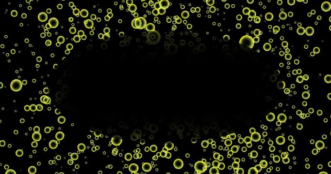 Outward yellow bubble particle effect material (black background) . 外側に向かう黄色の泡のパーティクルエフェクト素材(黒背景)