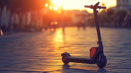 On a city street, an electric scooter is charging