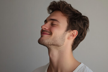 Fototapeta premium A close up of a man's face with his eyes closed