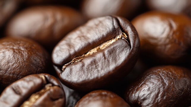 Macro shot of a coffee bean, highlighting its deep brown color and smooth texture, perfect for capturing the essence of fresh, rich coffee. Image made using Generative AI