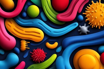 Obraz premium Abstract colorful 3D shapes and textures on a dark background.