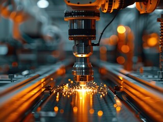 Industrial Robot Welding a Metal Part in a Factory