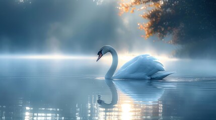 Serene Swan on a Misty Lake