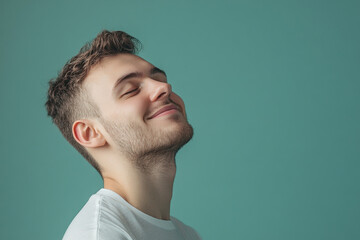 Obraz premium A close up of a man's face with his eyes closed