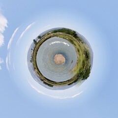 Little planet 360 degrees spherical panorama view of Lake Baikal, Olkhon island, Siberia, Russia