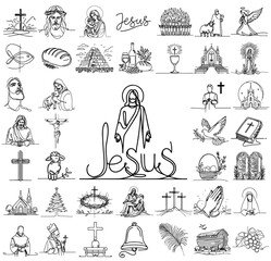 religious icons, large collection of religious illustrations, jesus, cross, mary, eucharist bible