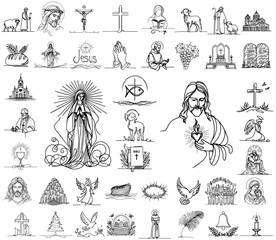 religious icons, large collection of religious illustrations, jesus, cross, mary, eucharist bible
