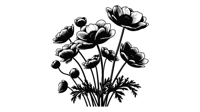 black and white anemone flowers on white clip art preview