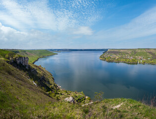 Naklejka premium Amazing spring view on the Dnister River Canyon, Bakota Bay, Chernivtsi region, Ukraine.