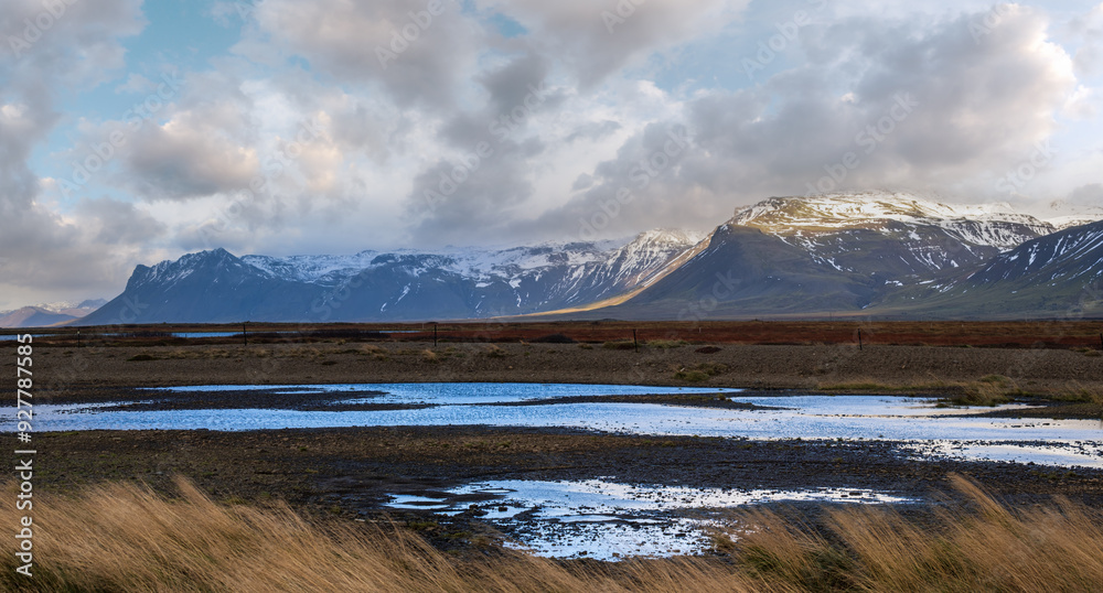 Wall mural view during auto trip in west iceland highlands, snaefellsnes peninsula, snaefellsjokull national pa