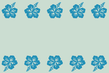 Floral frame with blue hibiscus flowers on light blue background template. Vector set of blooming flower for wedding invitations and greeting card design, Hawaiian concept, Summer concept,