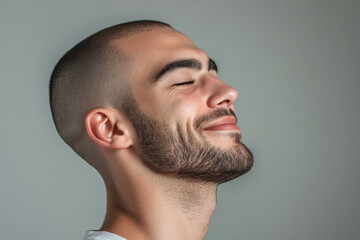 Obraz premium A close up of a man's face with his eyes closed