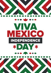 Viva Mexico. Mexican Independence Day. Happy holiday. Celebrate annual in September 16. Freedom day. Patriotic mexican design. Poster, card, banner, template, background. Vector illustration