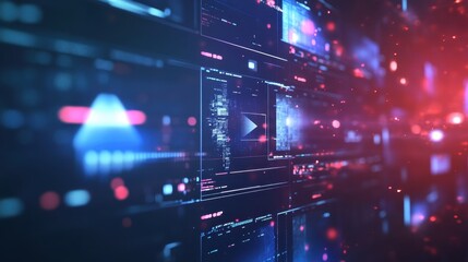 Fototapeta premium Abstract digital interface with futuristic data visualizations, vibrant colors, and glowing technology elements. Perfect for tech concepts.