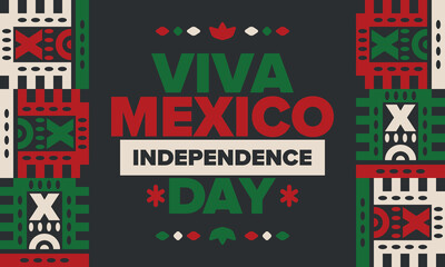 Viva Mexico. Mexican Independence Day. Happy holiday. Celebrate annual in September 16. Freedom day. Patriotic mexican design. Poster, card, banner, template, background. Vector illustration