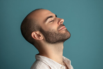 Obraz premium A close up of a man's face with his eyes closed