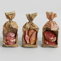 Raw meat varieties in a paper bag with the inside visible