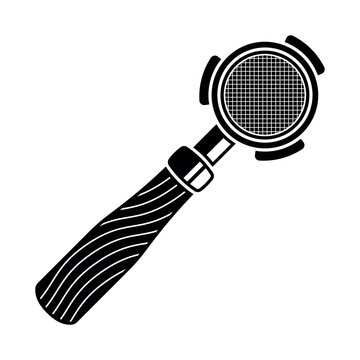 recommend clip art: Portafilter, coffee holder, espresso machine part vector silhouette illustration in black style isolated on white background