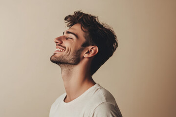 Obraz premium A close up of a man's face with his eyes closed