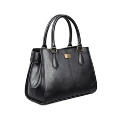 Naklejka premium Removed background black leather handbag accessory style beauty luxury handle fashion
