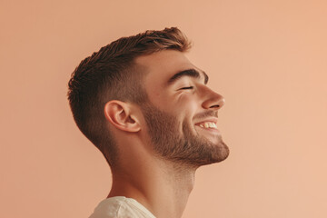 Fototapeta premium A close up of a man's face with his eyes closed