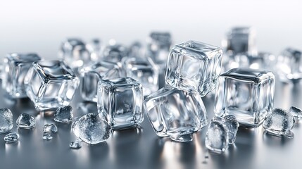 Crystal clear ice cubes scattered png on transparent background