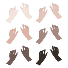 A set of images of vector human hands of different skin tones.