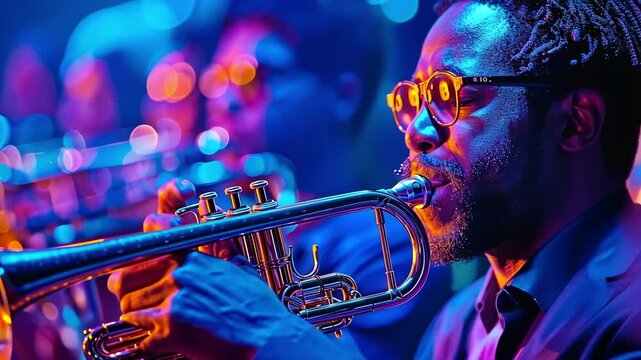 On stage, a jazz band performs.