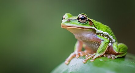 A close-up of a green and brown frog resting on a knitted garment in a natural setting