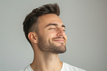 Fototapeta premium A close up of a man's face with his eyes closed