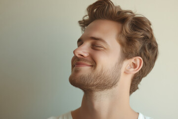 Fototapeta premium A close up of a man's face with his eyes closed