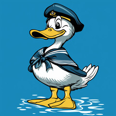 Obraz premium Sailor Cap Duck: Nautical Cartoon T-Shirt Design