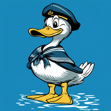 Sailor Cap Duck: Nautical Cartoon T-Shirt Design