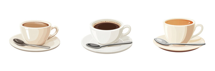 Obraz premium A coffee cup and saucer with a spoon isolated on a transparent background