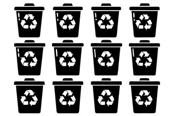 Create a 16 collection solid black recycle icon art vector