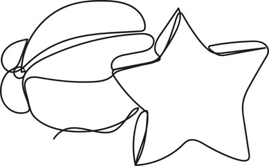 Starfruit One Line Art, Starfruit Black and White Vector