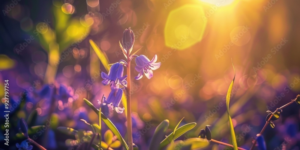 Wall mural close up of a bluebell with shallow depth of field in spring
