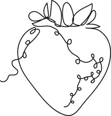Strawberry Fruit One Line Art, Strawberry Fruit Black and White Vector