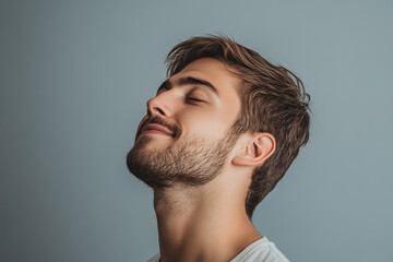 Obraz premium A close up of a man's face with his eyes closed