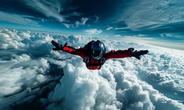 Skydiving through stunning clouds over breathtaking landscapes