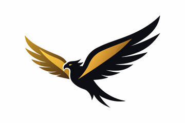  Vector logo. Geometrical logo depicting a golden flying eagle, wings horizontal. vector art 