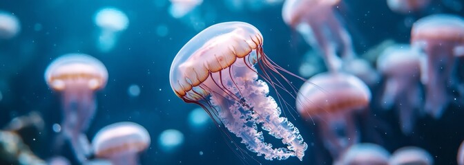 Obraz premium Jellyfish swimming in ocean sealife concept composition background 