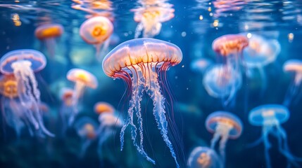 Naklejka premium Jellyfish swimming in ocean sealife concept composition background 