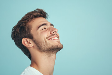 Fototapeta premium A close up of a man's face with his eyes closed