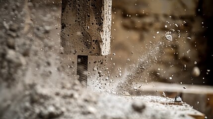 Closeup of Industrial Pole During Concrete and Foam Construction Process.