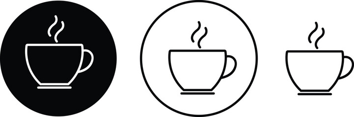 Coffee cup icon set. Tea cup vector black flat and line sign collection isolated on transparent background. Mocha symbol or logo Takeaway concept. Hot drink coffee symbol. Editable stroke for web app