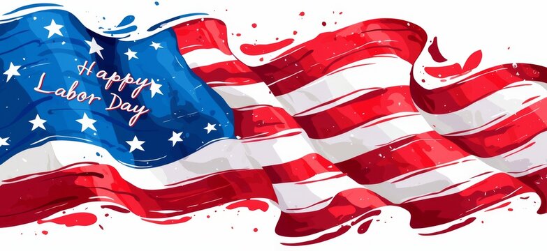 "Happy Labor Day" Vector Illustration with American Flag Stars and Brush Paint Style on White Background
