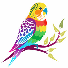 A budgerigar silhouette vector style with a tree branch on a white background.